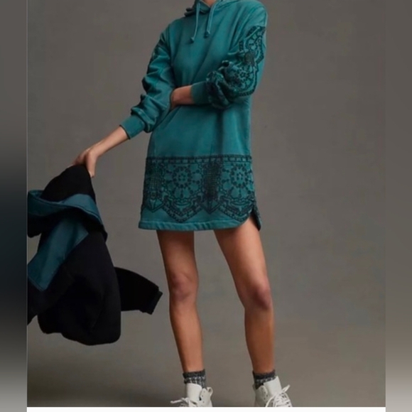 Daily Practice Dresses & Skirts - Daily Practice Anthropologie Blaine Embroidered Hoodie Mini Dress Green MEDIUM